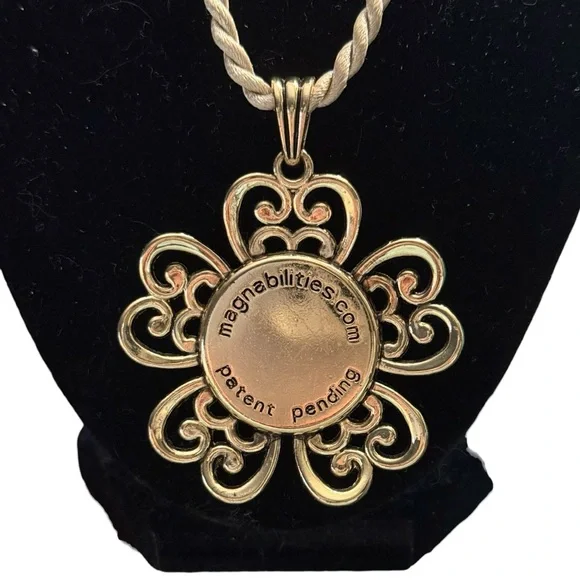 Magnabilities Gold and Black Floral Ornate Pendant Necklace - Picture 3 of 5
